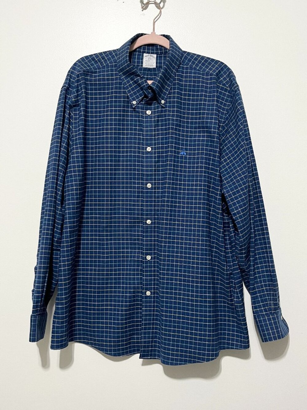 Brooks Brothers Mens Original Polo Regent Fit XXL Navy Windowpane Plaid Non Iron